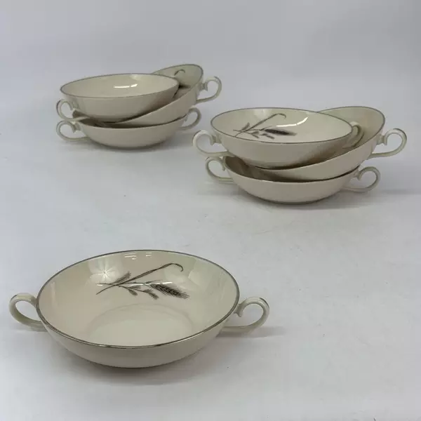 Set Of 7 Society Harvest Time Fine China Flat Cream Soup Bowls