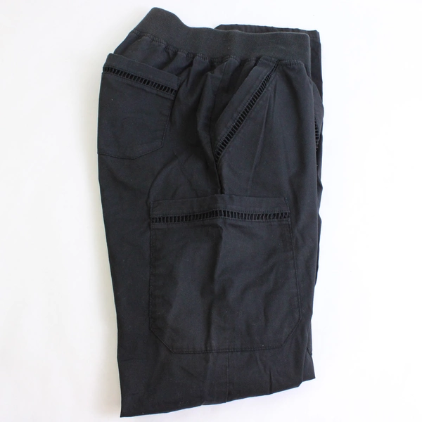 Jaanuu Solid Black Cargo Scrub Pants Elastic Waist Band Women's Size XS