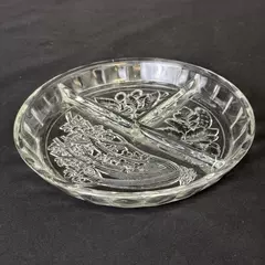 3 Section Divided Glass Relish or Vegetable Dish Embossed Celery
