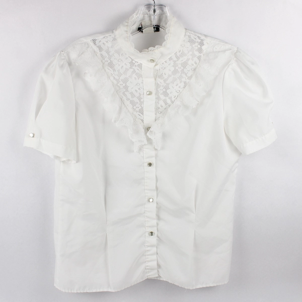 Vintage Rhapsody White Blouse Lace Accents Women's Medium