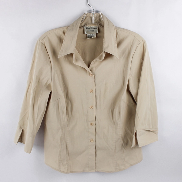 Vintage Fred David Beige Button-Up Blouse Women's Size PM