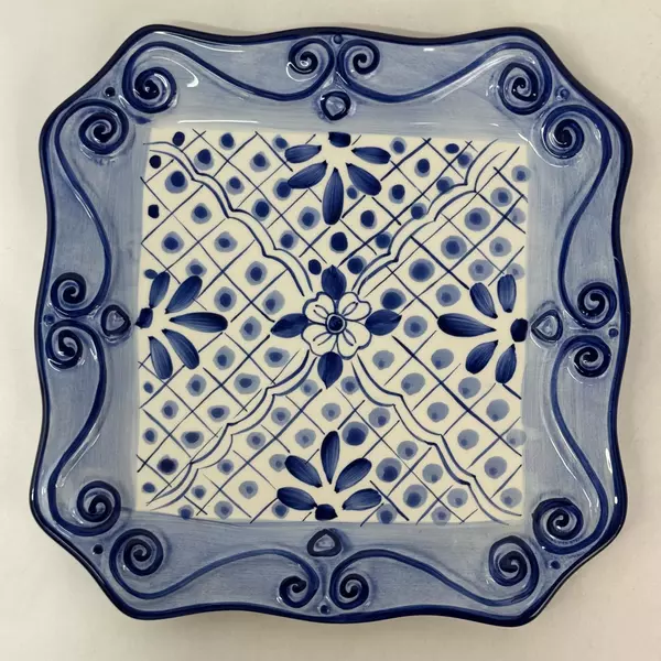 Set of 4 Tabletops Unlimited Hand Painted Lisbon Square Dinner Plates 11.25 inch