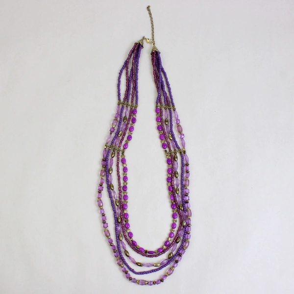 Purple and Gold-Tone Five-Strand Beaded Necklace 33"