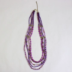 Purple and Gold-Tone Five-Strand Beaded Necklace 33"