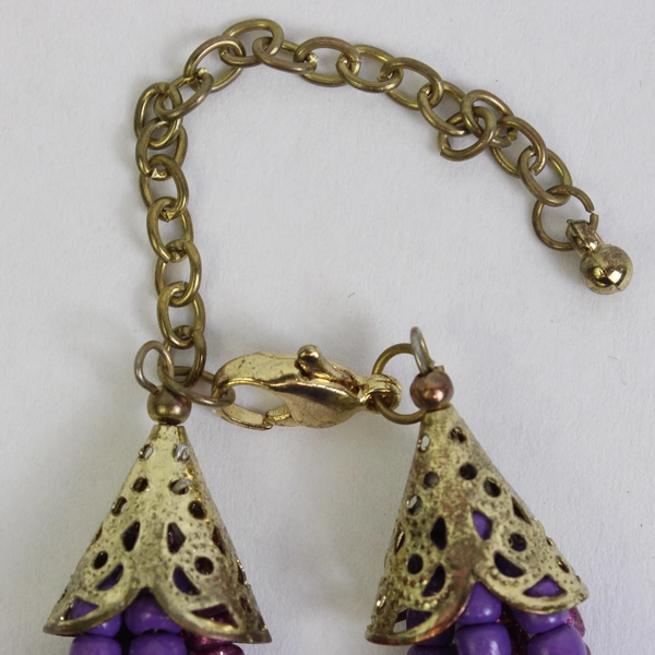 Purple and Gold-Tone Five-Strand Beaded Necklace 33"