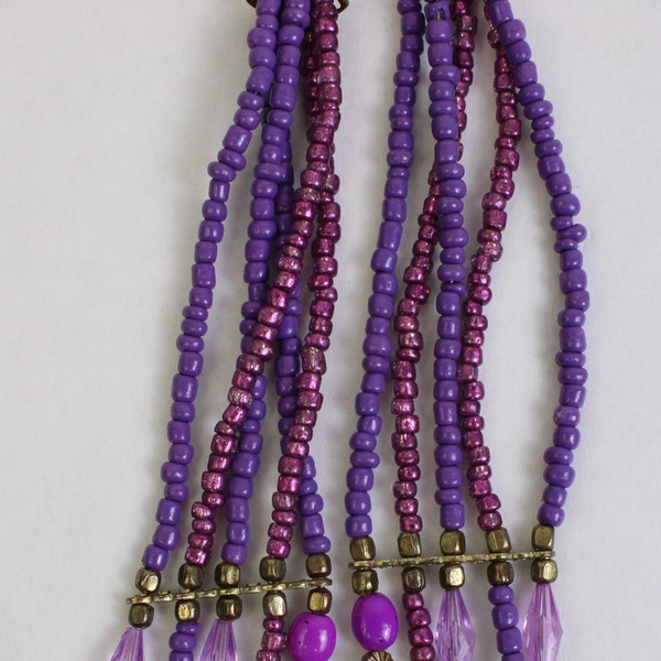 Purple and Gold-Tone Five-Strand Beaded Necklace 33"