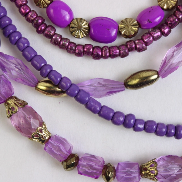Purple and Gold-Tone Five-Strand Beaded Necklace 33"