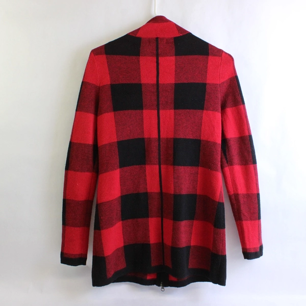 Adrienne Vittadini Long Sleeve Zip Up Jacket Gingham Black Red Women's Size XS