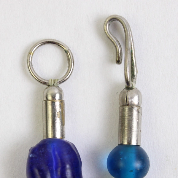 Green and Blue Tumbled Glass Beaded Necklace 19"