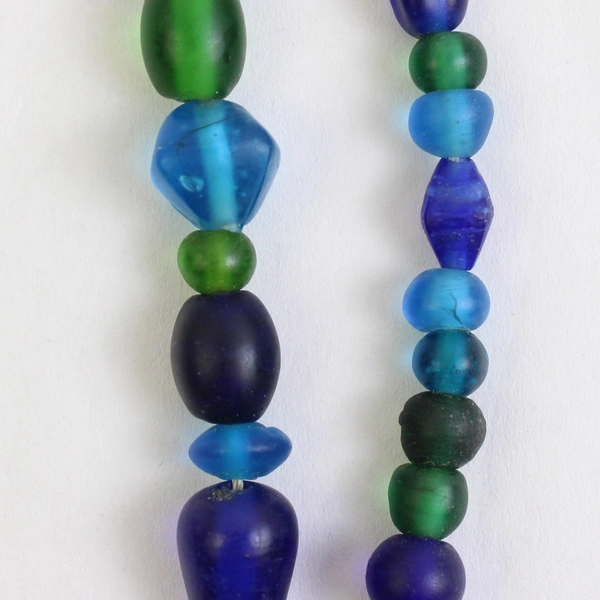 Green and Blue Tumbled Glass Beaded Necklace 19"