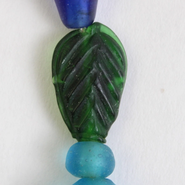 Green and Blue Tumbled Glass Beaded Necklace 19"