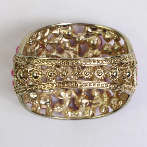 2 Piece Set Fuchsia and Gold-Tone Statement Necklace and Hinged Bangle Bracelet