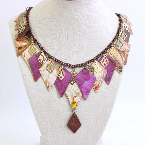 Multicolor Painted Metal Boho Grunge Necklace 24"