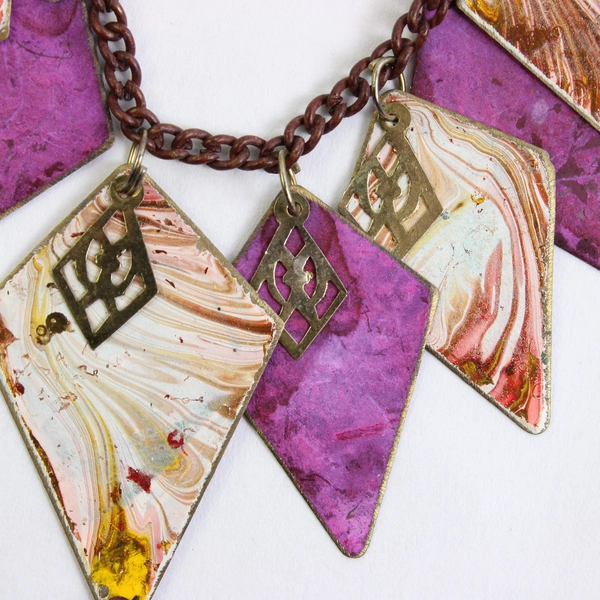 Multicolor Painted Metal Boho Grunge Necklace 24"