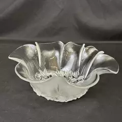 1989 Mikasa Bianca Frosted Glass Hostess Bowl Embossed Rose Pattern