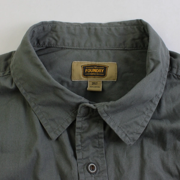 The Foundry Solid Gray Button Up Shirt 100% Cotton Men's Size 2XLT