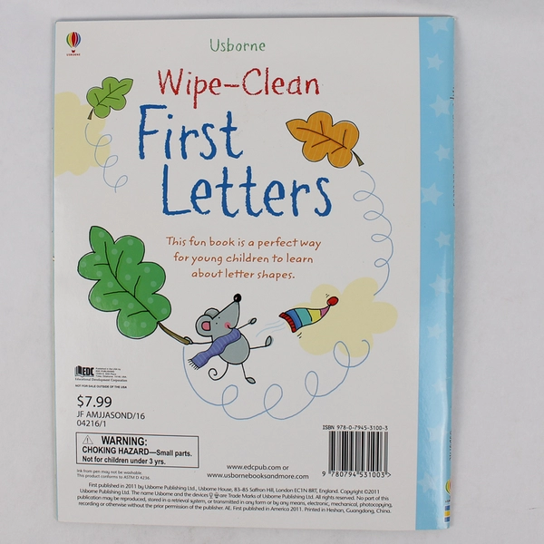 Wipe-Clean First Letters Designed by Claire Ever 2011 Paperback