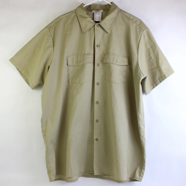 Dickies Solid Beige Color Button Up Shirt Collared Short Sleeve Men's Size XXL