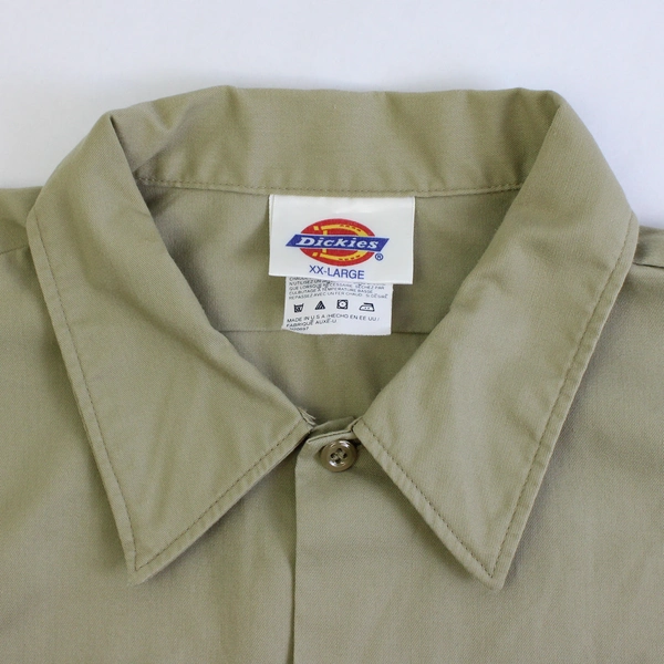 Dickies Solid Beige Color Button Up Shirt Collared Short Sleeve Men's Size XXL