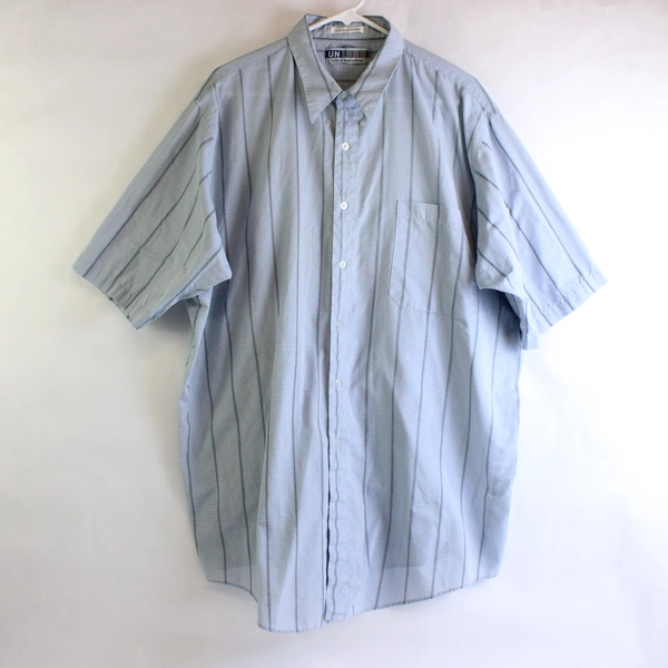 United Single Needle Tailoring Blue Button Up Short Sleeve About 2XL