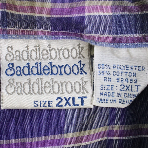 Saddlebrook Purple Plaid Button Up Short Sleeve Shirt Men's Size 2XLT