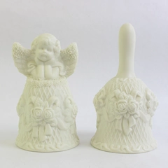 Lot of 2 Vintage Bisque Porcelain Bells Christmas Collectibles Cherub and Roses