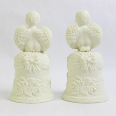 Lot of 2 Vintage Bisque Porcelain Bells Cherubs Playing Accordion and Violin