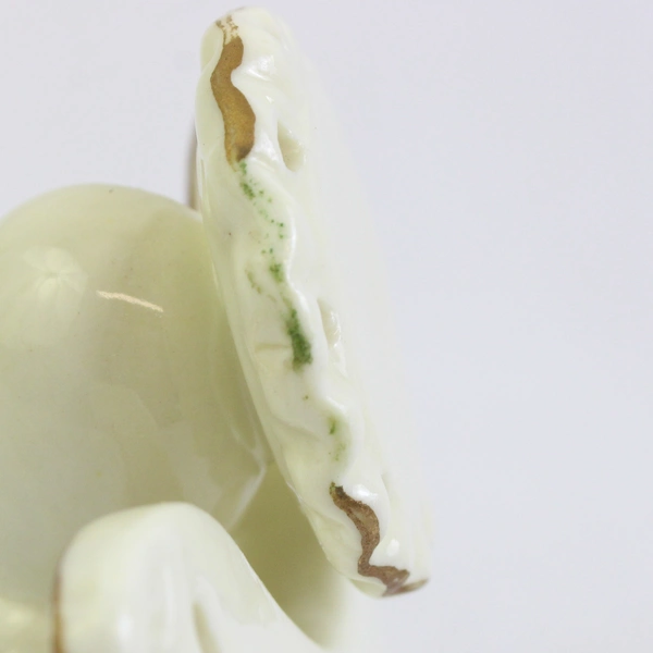 Set of 2 Glazed Porcelain Angel Bells Cream With Gold Trim