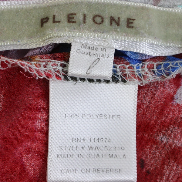 Pleione Women's Floral Print Women's Blouse Sheer Polyester Size Large 