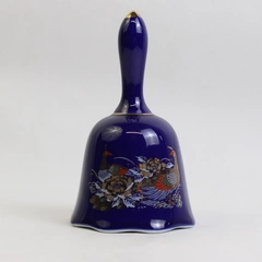 Vintage Cobalt Blue Porcelain Bell with Pheasant/Peacock Design 5"