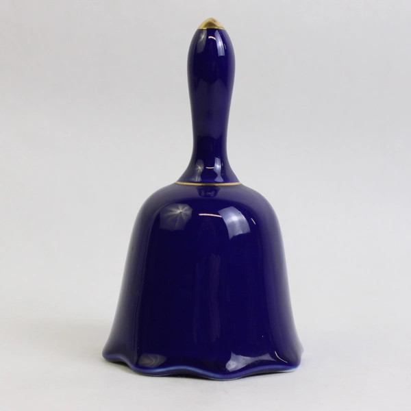 Vintage Cobalt Blue Porcelain Bell with Pheasant/Peacock Design 5"