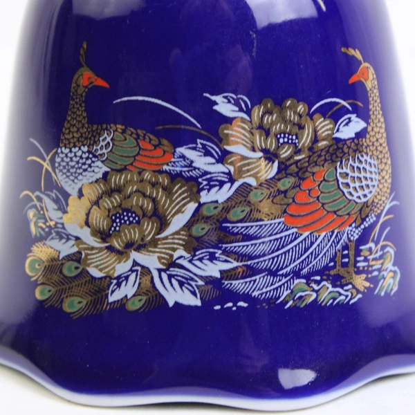 Vintage Cobalt Blue Porcelain Bell with Pheasant/Peacock Design 5"