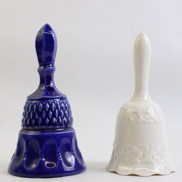 Lot of 2 Unmarked Decorative Porcelain Bells Cobalt Blue and White