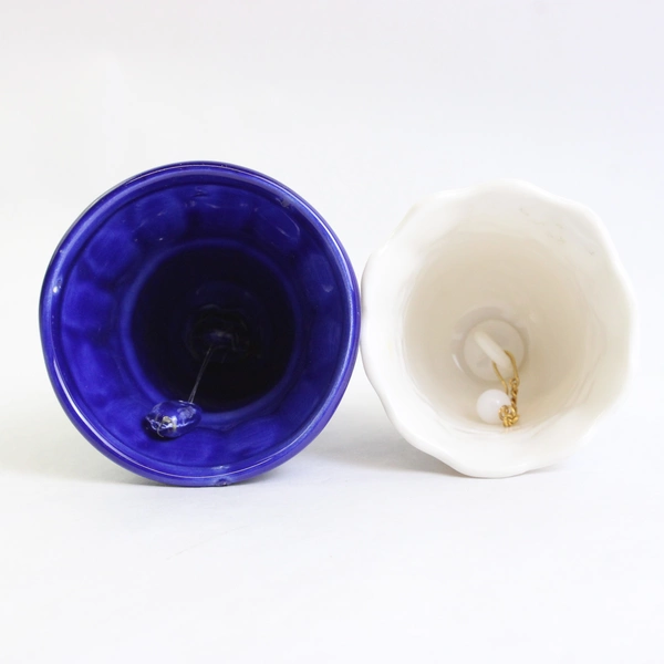 Lot of 2 Unmarked Decorative Porcelain Bells Cobalt Blue and White