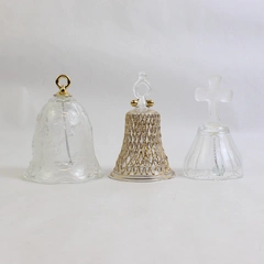 Lot of 3 Clear Glass Bells Decorative Christmas Holiday Collectibles