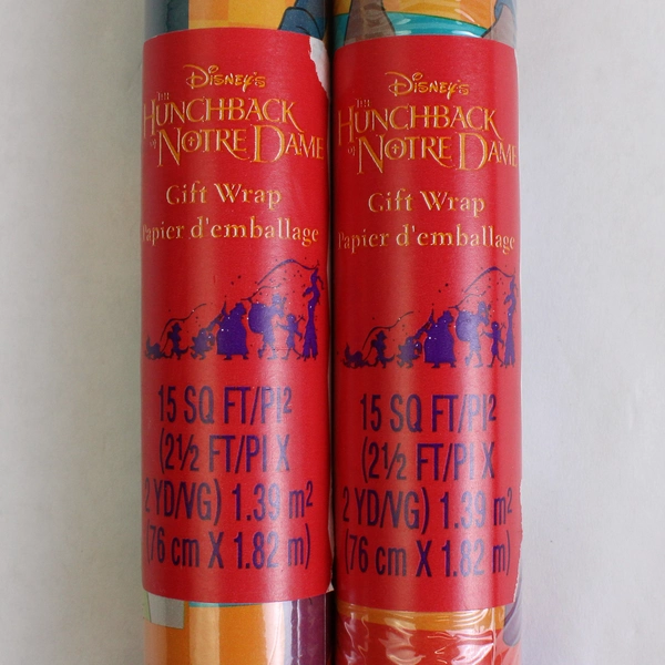 Lot of 2 Rolls New VTG Hallmark Disney's The Hunchback of Notre Dame Gift Wrap