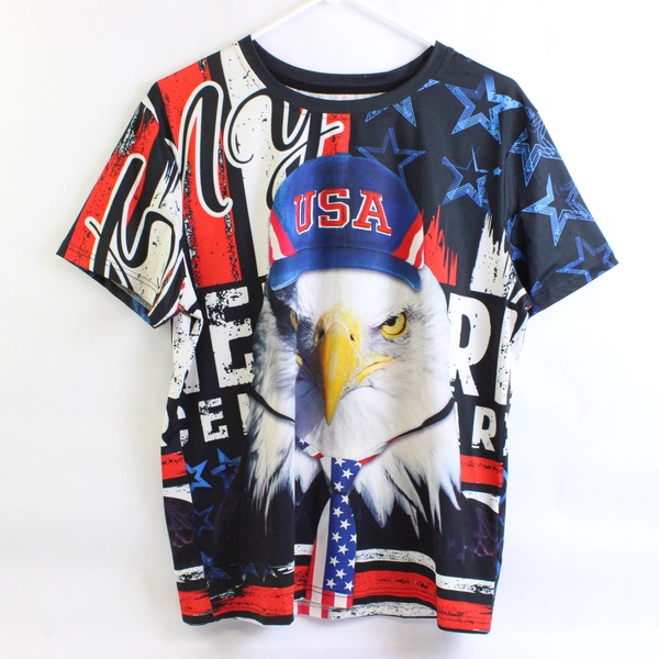 Unbranded T-Shirt American Flag W/ Eagle Wearing USA Cap & Tie Size L