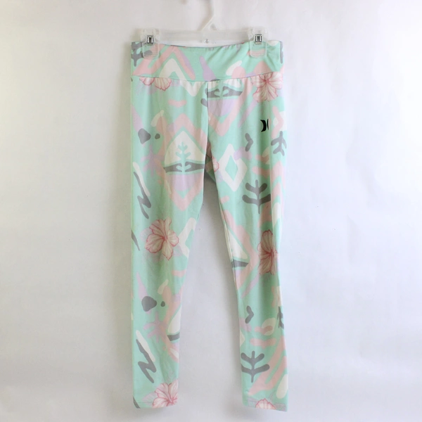 Hurley Pastel Blue/Pink/White Floral Girls Leggings Size Medium 10-12 Years