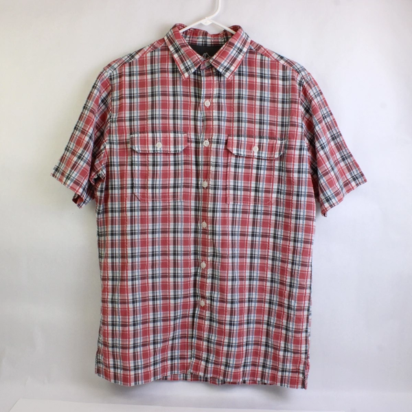 Croft & Barrow Red Blue & Gray Plaid Short-Sleeve Button-Up Men's Size Small