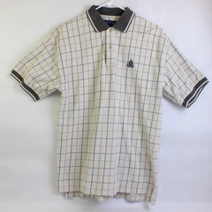IZOD Beige and Gray Cotton Grid Pattern Polo Men's Medium