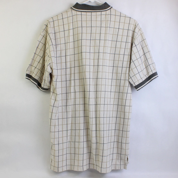 IZOD Beige and Gray Cotton Grid Pattern Polo Men's Medium