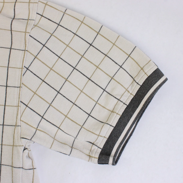 IZOD Beige and Gray Cotton Grid Pattern Polo Men's Medium