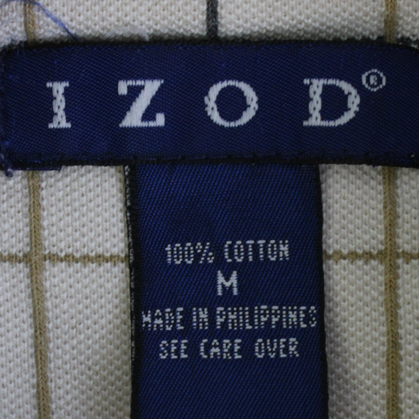 IZOD Beige and Gray Cotton Grid Pattern Polo Men's Medium