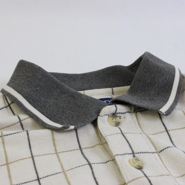 IZOD Beige and Gray Cotton Grid Pattern Polo Men's Medium