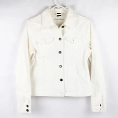 Eddie Bauer Solid White Long Sleeve Button Up Jean Jacket Size Womens Small 