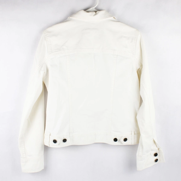 Eddie Bauer Solid White Long Sleeve Button Up Jean Jacket Size Womens Small 