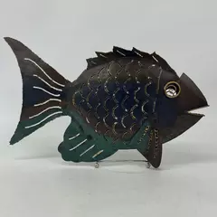 Metal Plasma Cut Fish Tealight or Votive Candle Holder with Stand