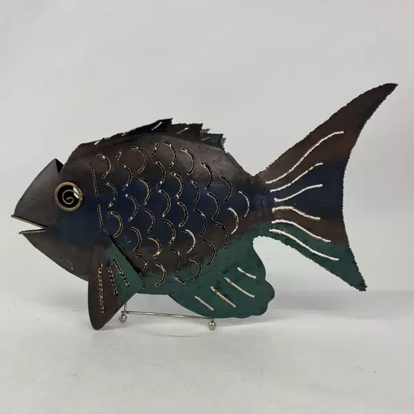 Metal Plasma Cut Fish Tealight or Votive Candle Holder with Stand