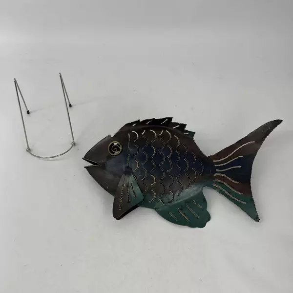 Metal Plasma Cut Fish Tealight or Votive Candle Holder with Stand