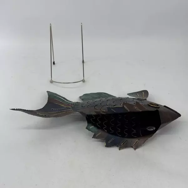 Metal Plasma Cut Fish Tealight or Votive Candle Holder with Stand